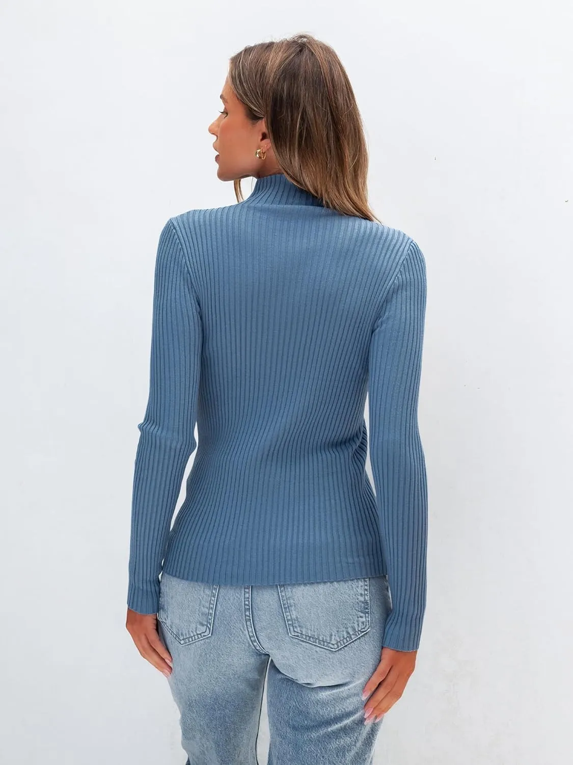 Anbech Womens Turtleneck Sweaters Long Sleeve Ribbed Fitted Basic Layering Knit Tops