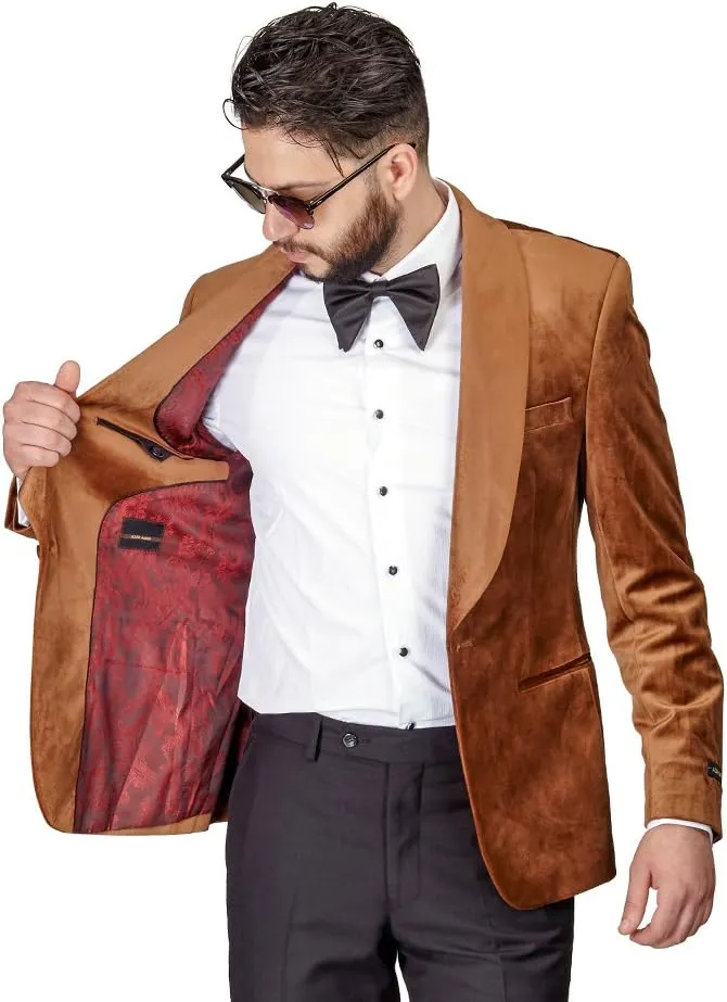 AZAR MAN Slim Fit 1 Button Velvet Shawl Dinner Jacket