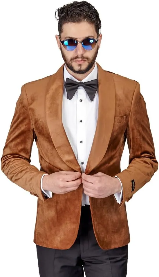 AZAR MAN Slim Fit 1 Button Velvet Shawl Dinner Jacket