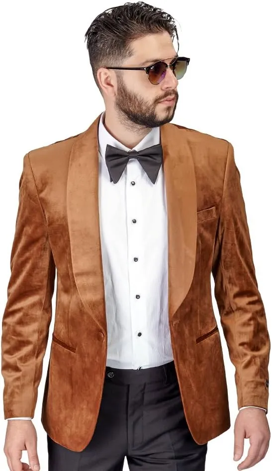 AZAR MAN Slim Fit 1 Button Velvet Shawl Dinner Jacket