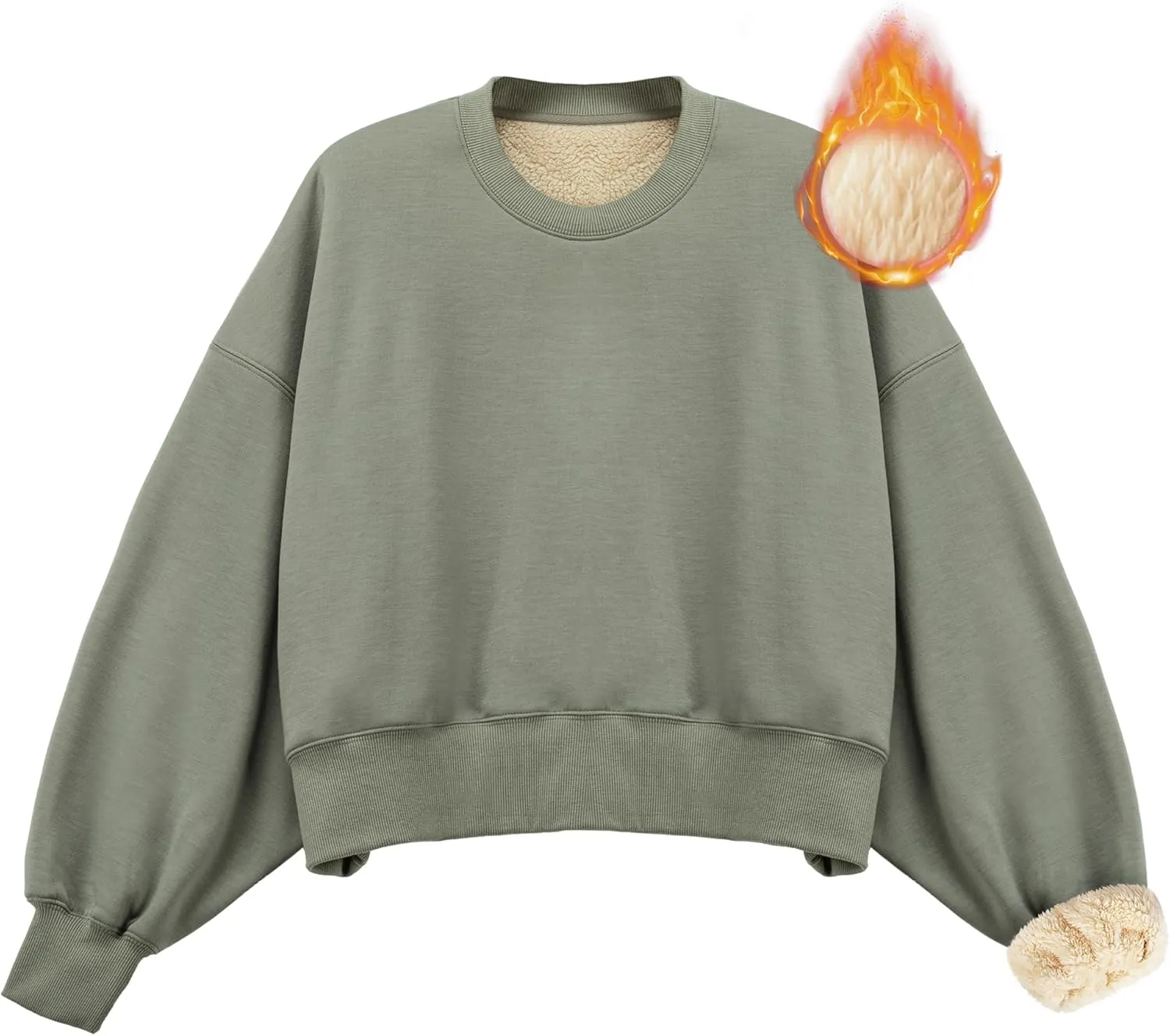 BRISIRA Sherpa Fleece Sweatshirts for Women: Crewneck sweatshirt Cropped Sherpa Lined Pullover Crop Sweater Warm Winter
