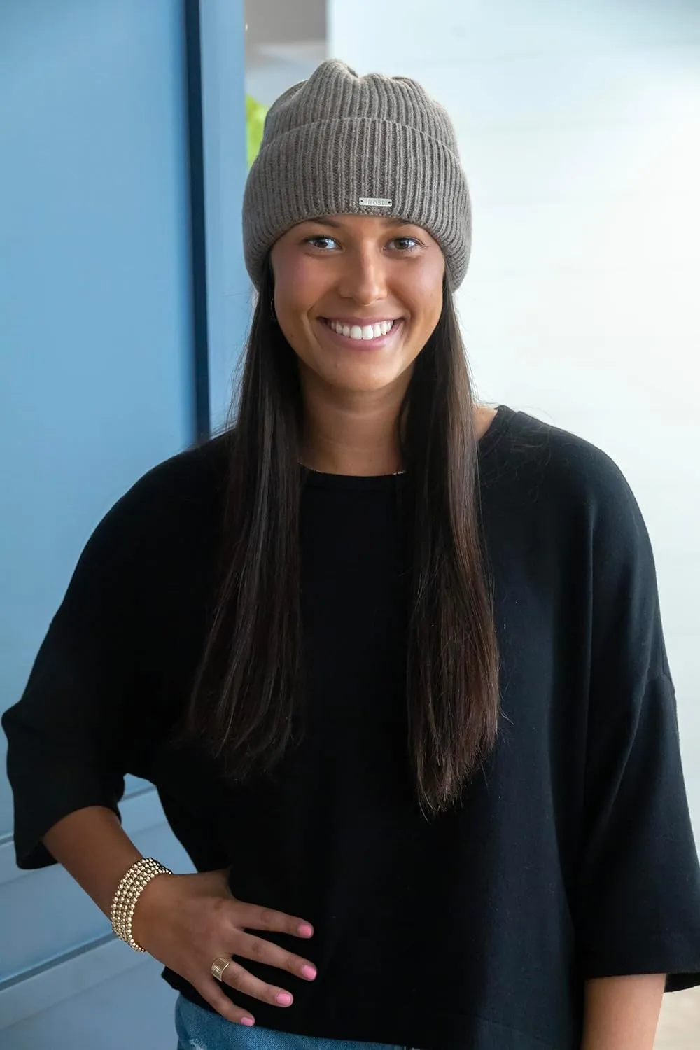 Cashmere Rolled Out Cuff Ribbed snug fit Beanie, Warm Winter Knitted hat CSH1102