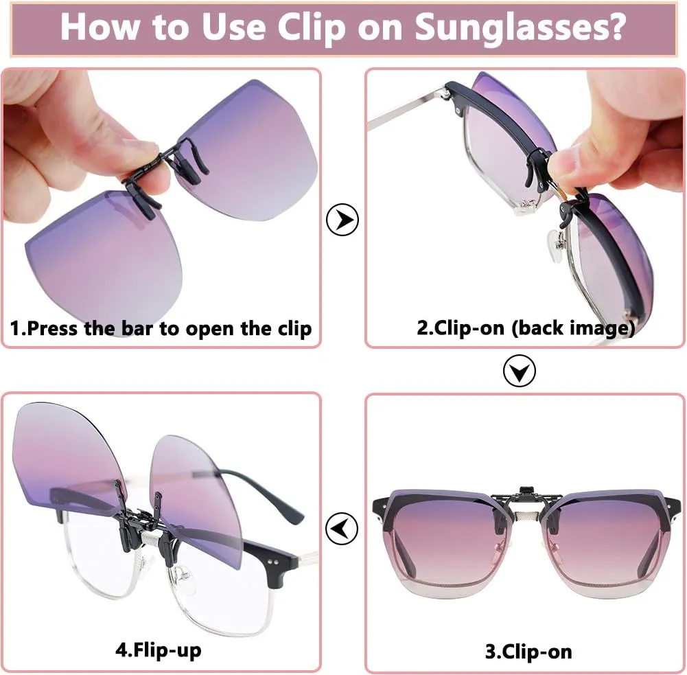 CAXMAN Polarized Clip On Sunglasses for Women Over Prescription Glasses Polygon Style
