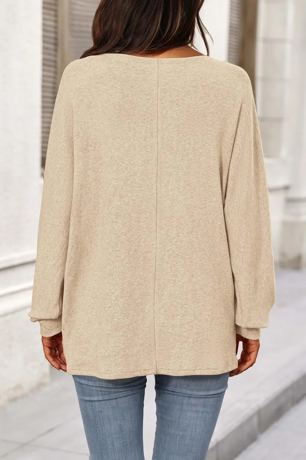 CFLONGE Fall Sweaters for Women 2024 Casual Pullover Off The Shoulder Sweater Batwing Long Sleeve Sweatshirt Knit Jumper Tops