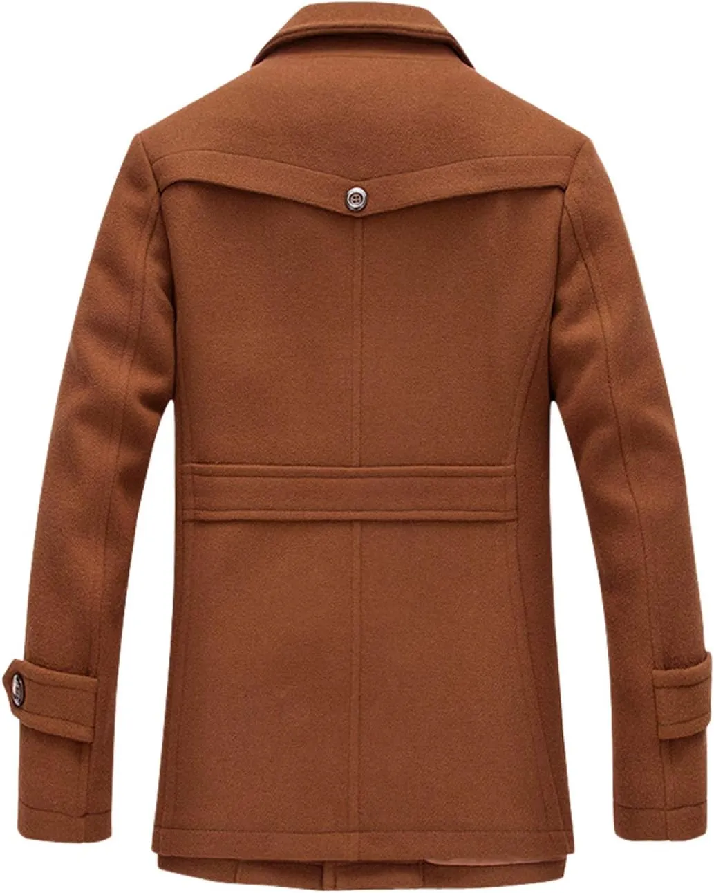 chouyatou Men's Gentle Layered Collar Single Breasted Quilted Lined Wool Blend Pea Coats