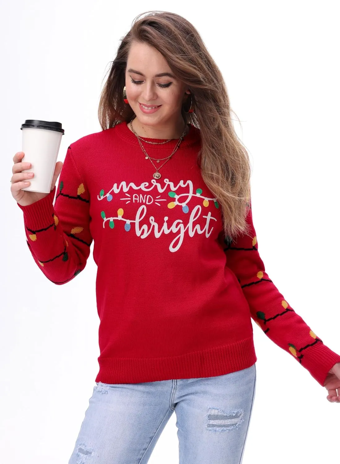 Christmas Sweaters for Women: Merry and Bright Sweatshirt Merry Christmas Long Sleeve Pullover Tops