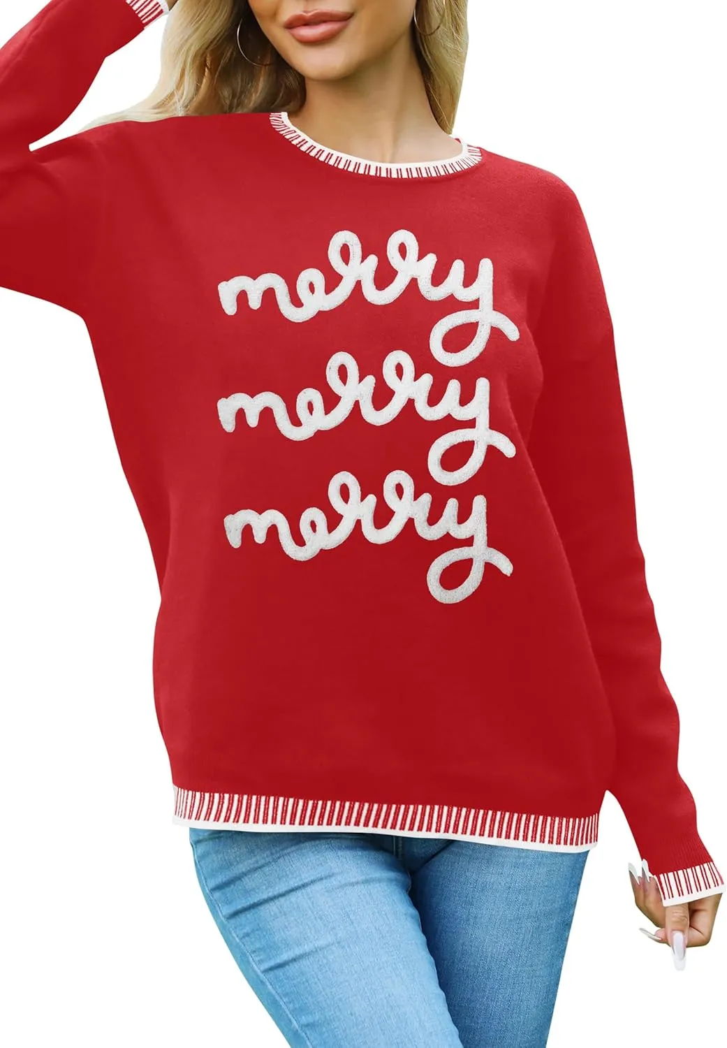 Christmas Sweaters for Women: Merry and Bright Sweatshirt Merry Christmas Long Sleeve Pullover Tops