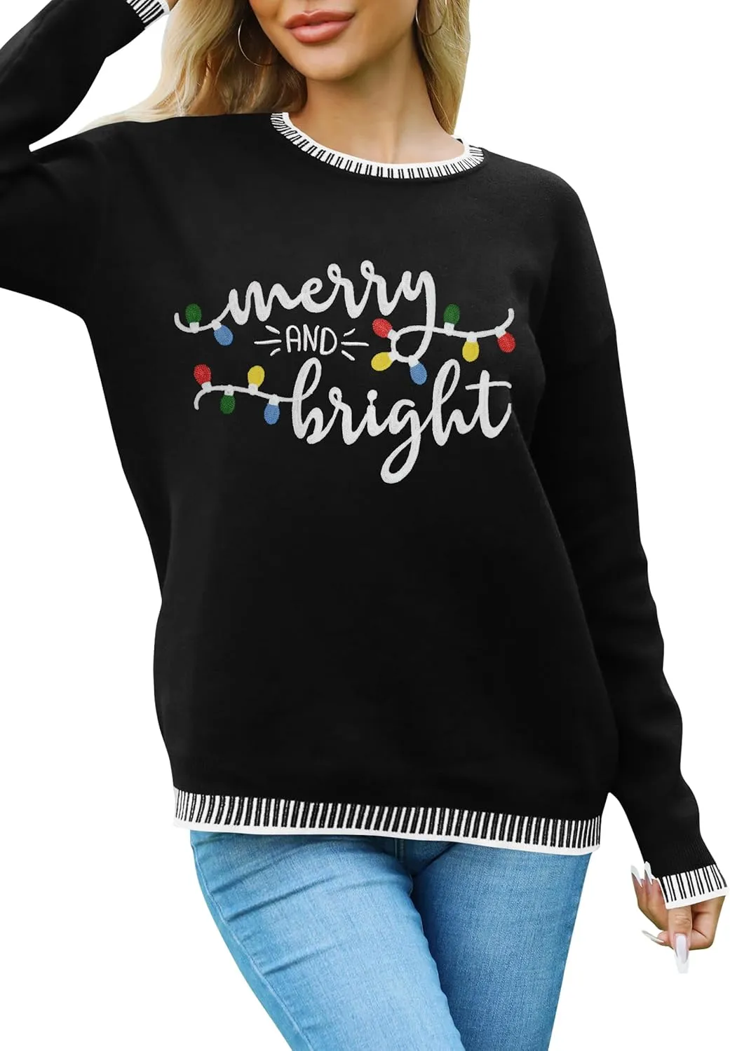 Christmas Sweaters for Women: Merry and Bright Sweatshirt Merry Christmas Long Sleeve Pullover Tops