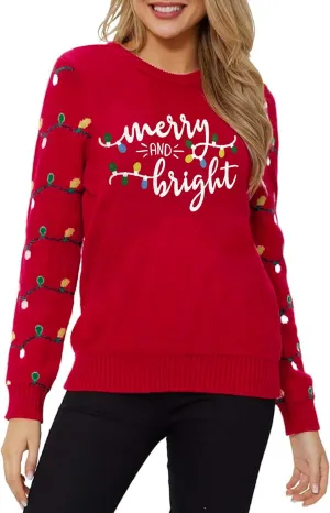 Christmas Sweaters for Women: Merry and Bright Sweatshirt Merry Christmas Long Sleeve Pullover Tops