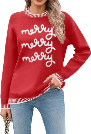 Christmas Sweaters for Women: Merry and Bright Sweatshirt Merry Christmas Long Sleeve Pullover Tops
