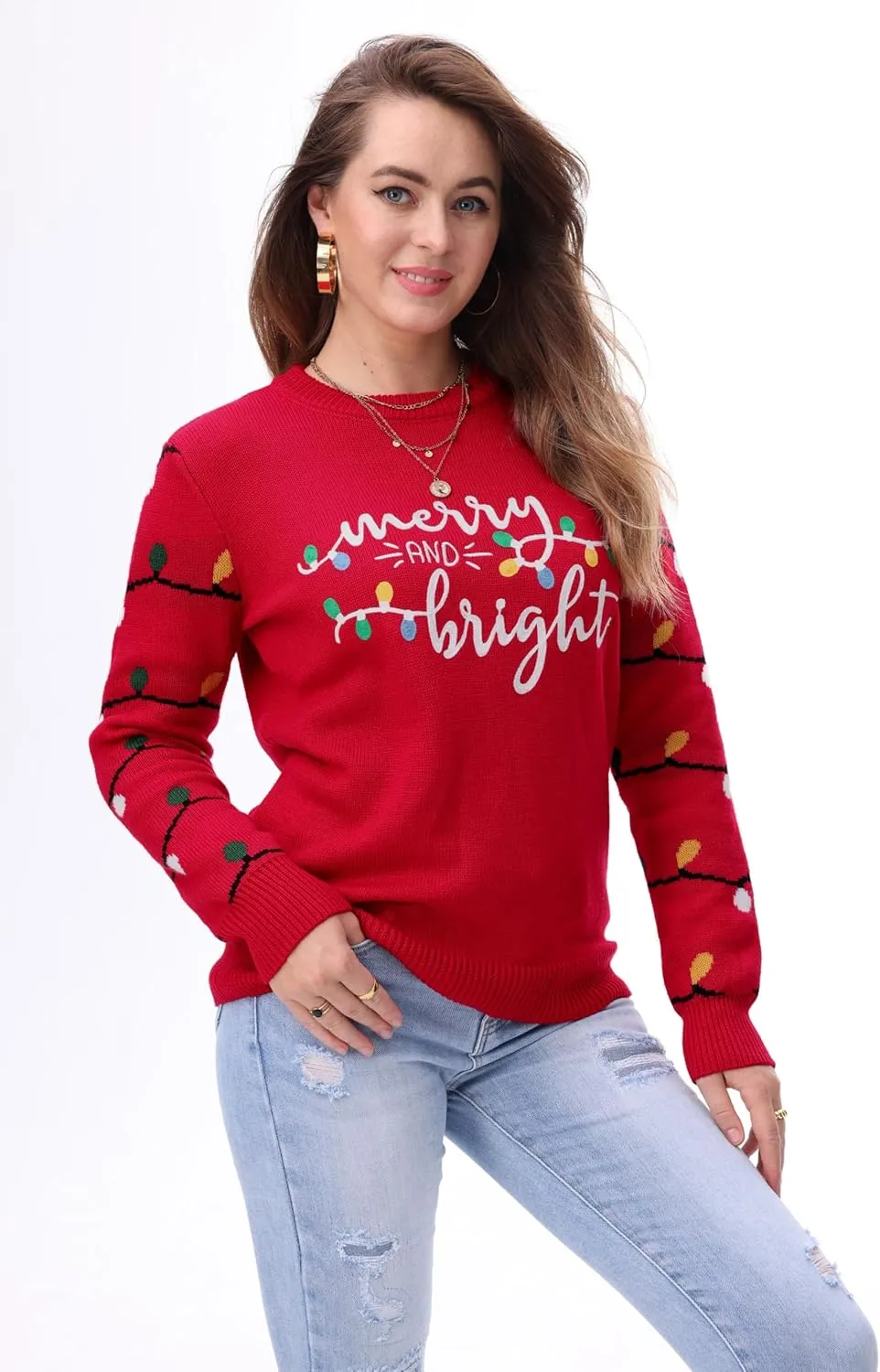 Christmas Sweaters for Women: Merry and Bright Sweatshirt Merry Christmas Long Sleeve Pullover Tops