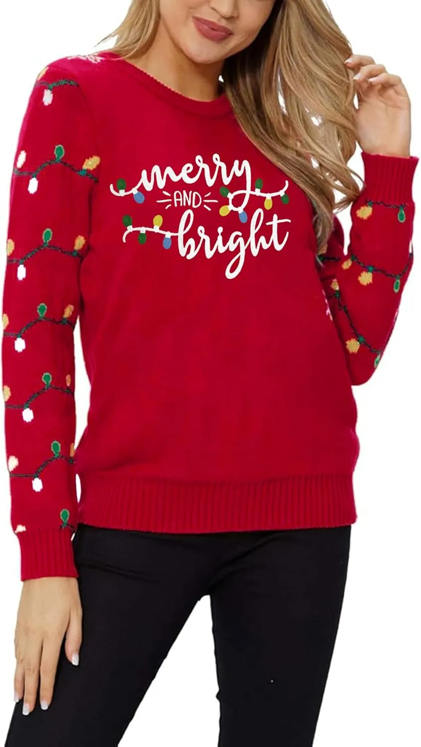 Christmas Sweaters for Women: Merry and Bright Sweatshirt Merry Christmas Long Sleeve Pullover Tops