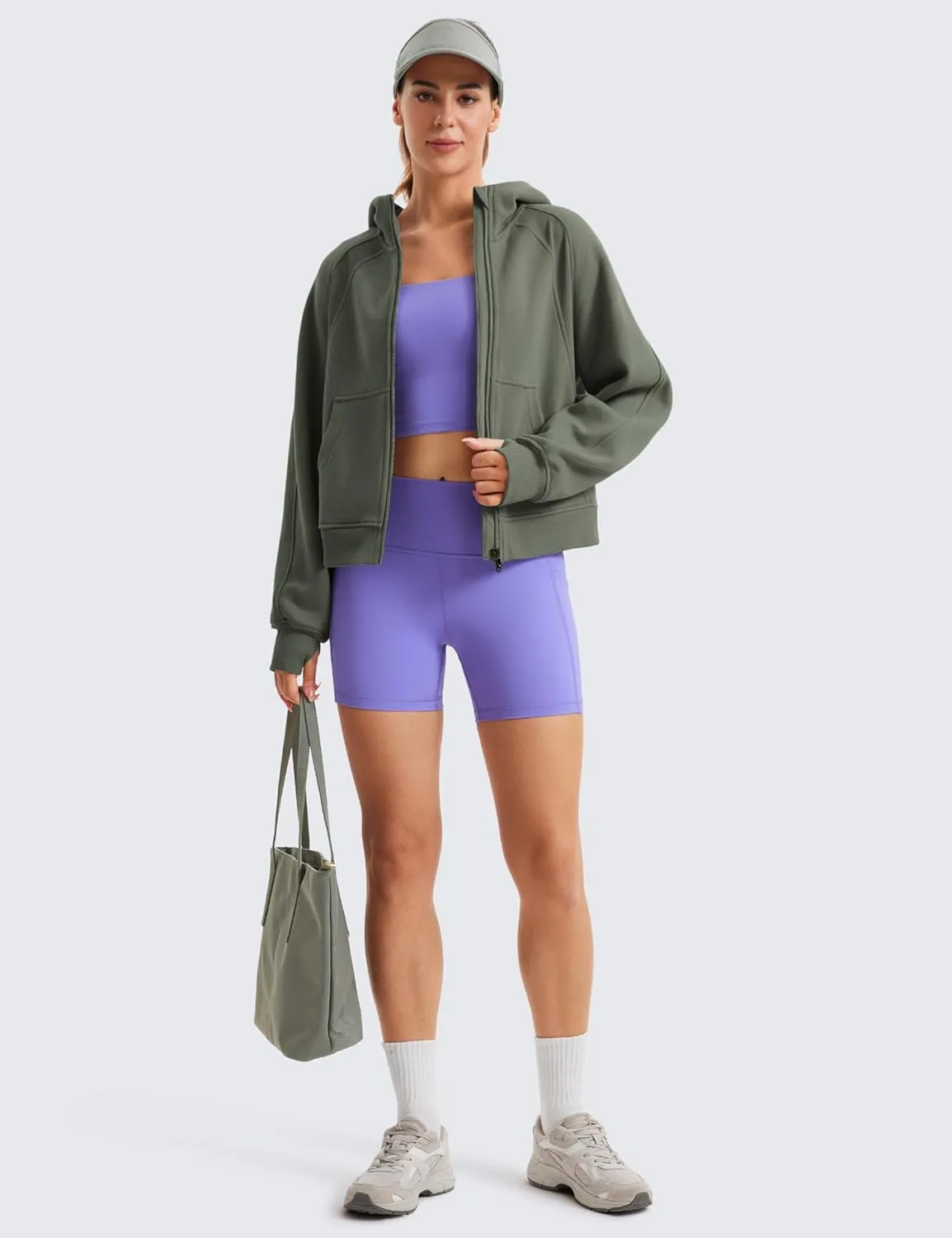 CRZ YOGA Womens Fleece Lined Full Zip Hoodies Oversized Long Sleeve Casual Workout Hooded Sweatshirt with Thumb Holes