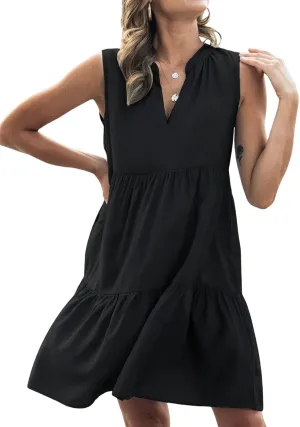CUPSHE Women's Ruffle Beach Mini Dress Split V Neck A Line Sleeveless Geometric Stripe Tropical Leaf Pattern Summer Dresses