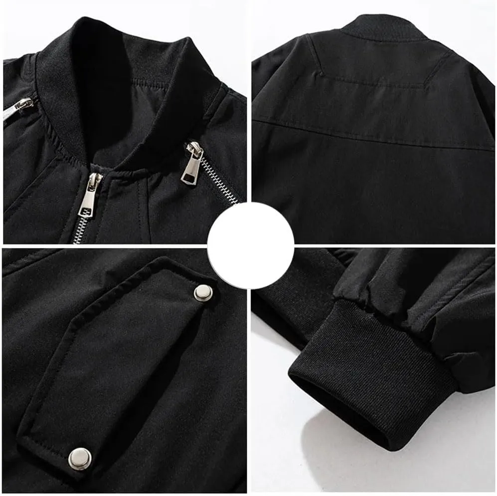 Disimlarl Men Elegant Casual Jackets European Style Classic Baseball Coat Black Multi-Zippers Outerwear