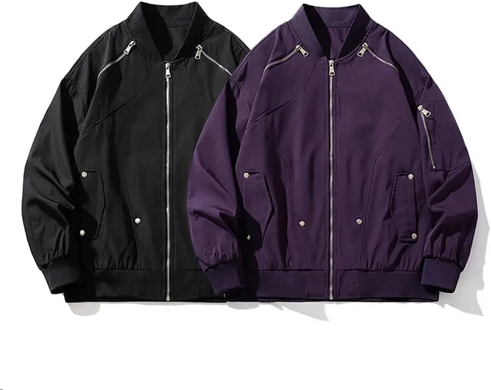 Disimlarl Men Elegant Casual Jackets European Style Classic Baseball Coat Black Multi-Zippers Outerwear