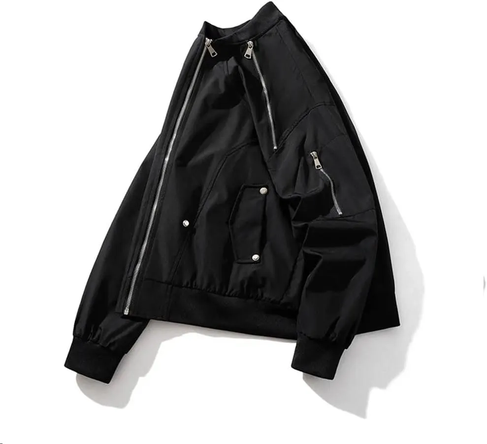 Disimlarl Men Elegant Casual Jackets European Style Classic Baseball Coat Black Multi-Zippers Outerwear