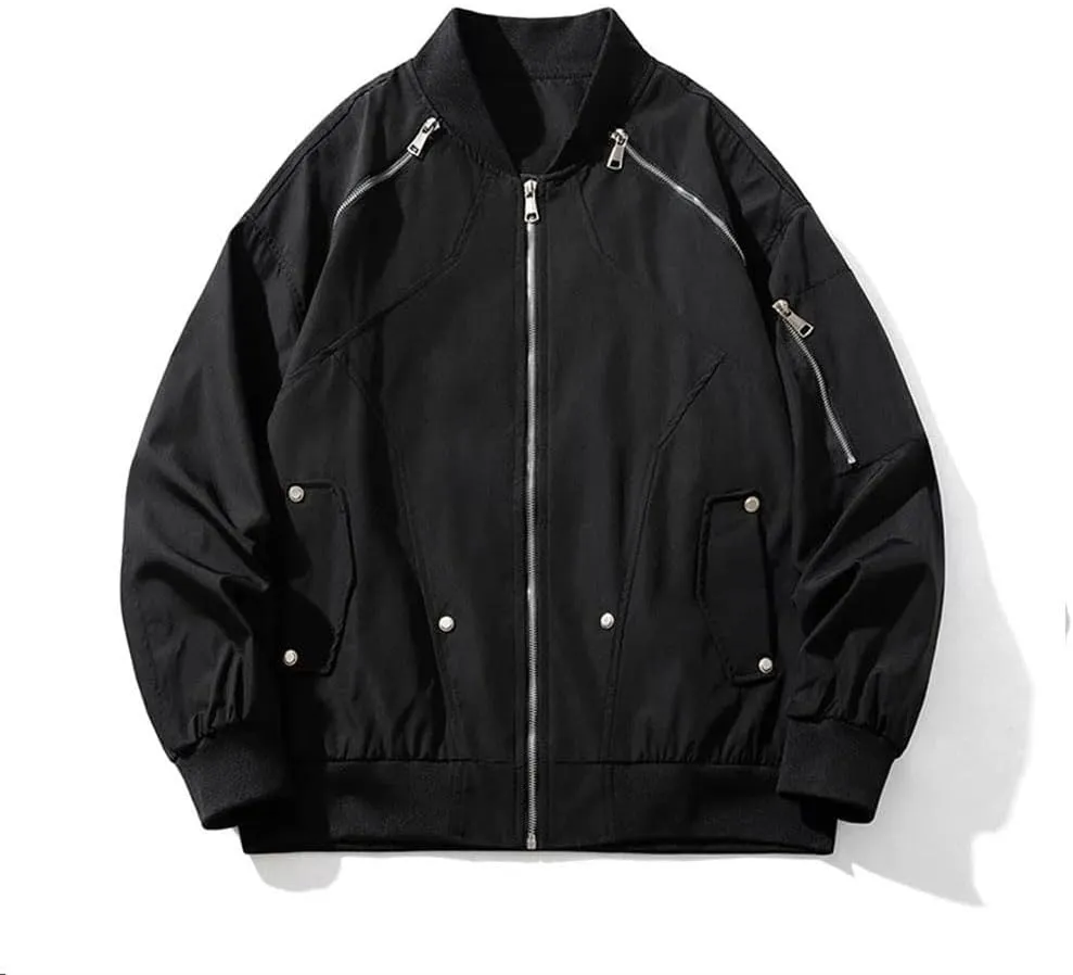 Disimlarl Men Elegant Casual Jackets European Style Classic Baseball Coat Black Multi-Zippers Outerwear