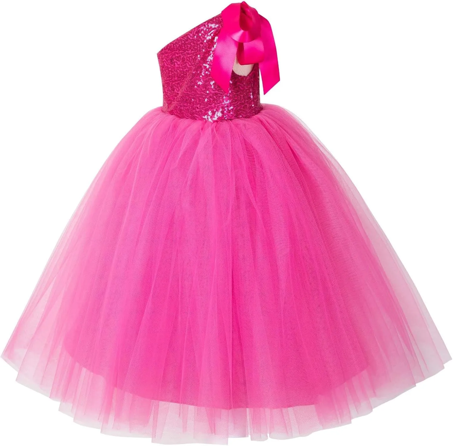 ekidsbridal One-Shoulder Sequin Tutu Flower Girl Dress Princess Dresses Pageant Gown 182