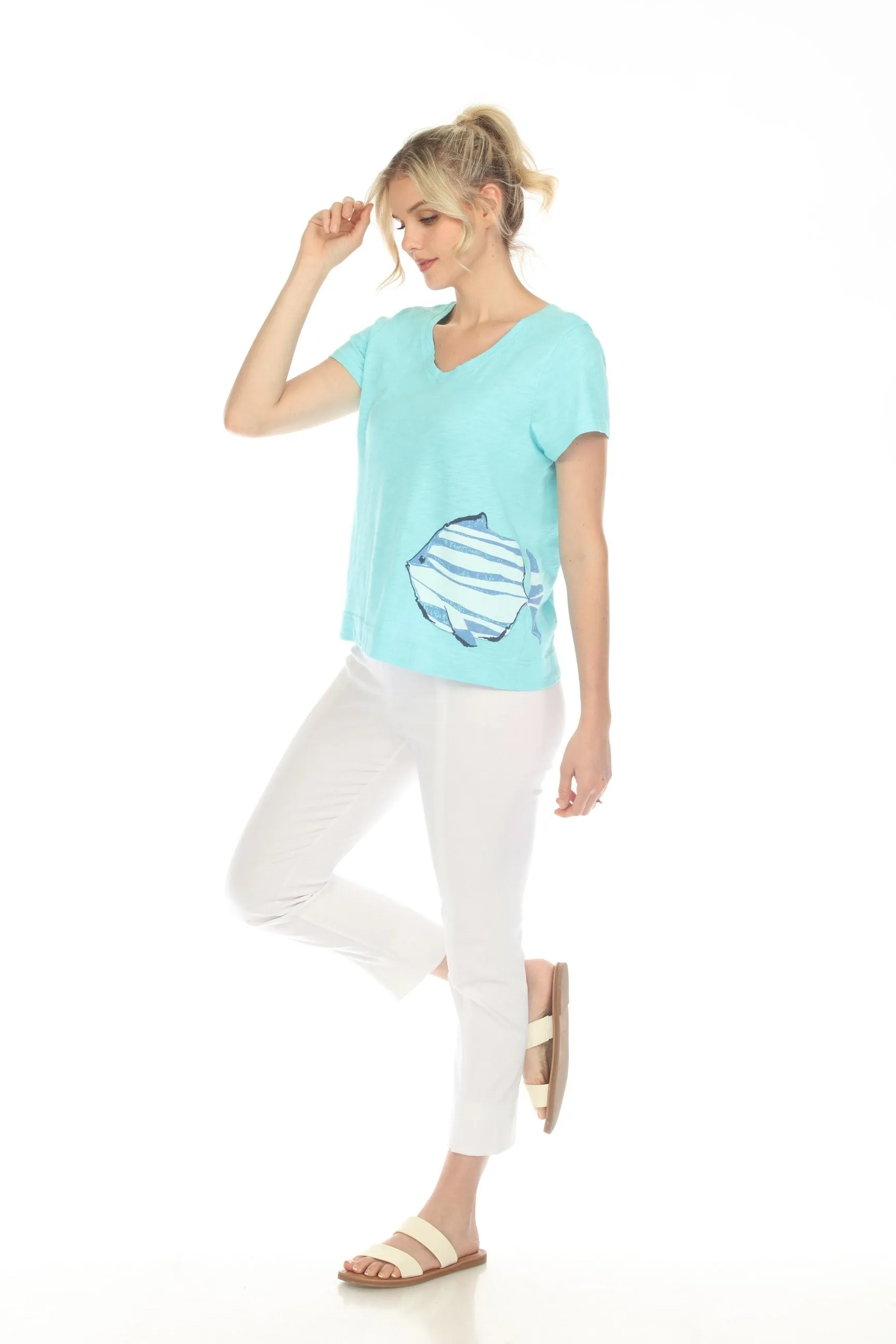 Escape by Habitat Tee w Striped Fish in Turquoise - 48100-TQ