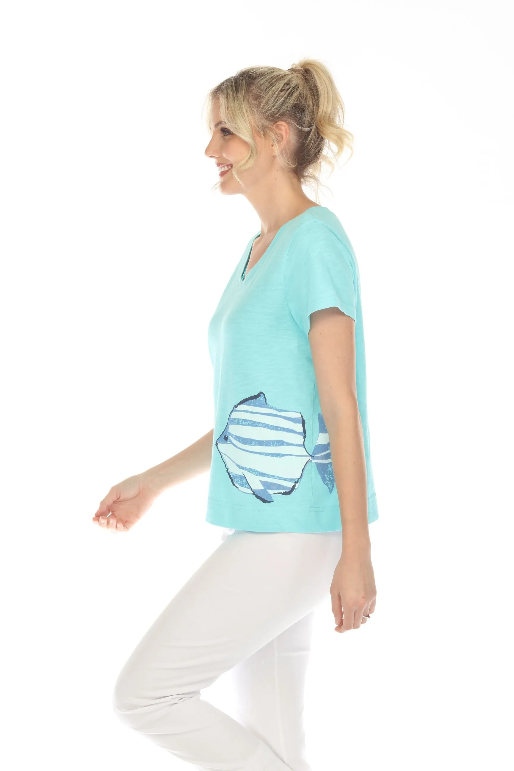 Escape by Habitat Tee w Striped Fish in Turquoise - 48100-TQ