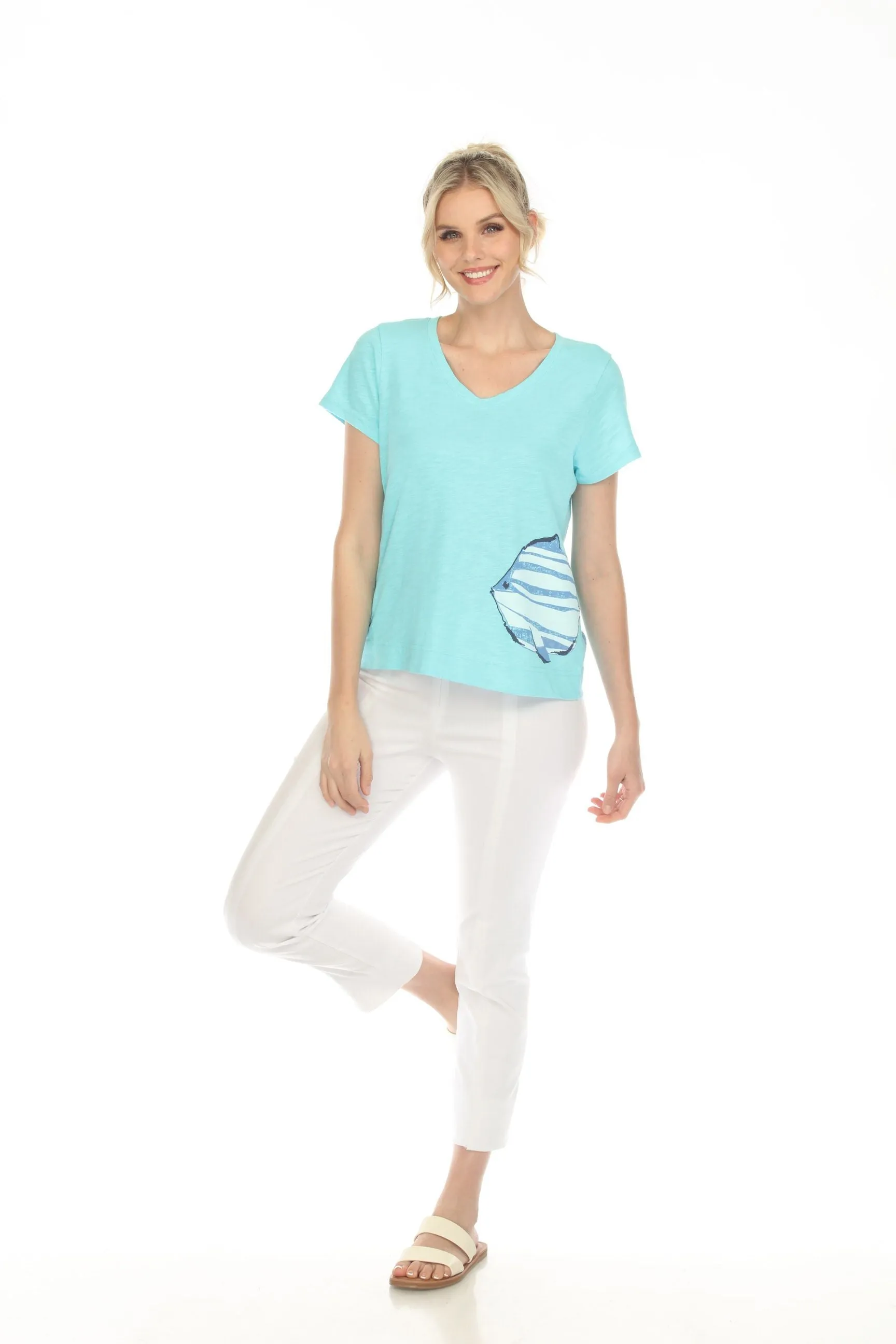 Escape by Habitat Tee w Striped Fish in Turquoise - 48100-TQ