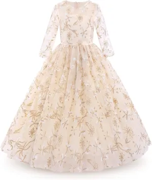 Flower Girls Vintage Floral Boho Lace 3/4 Sleeves Maxi Dress Wedding Princess Party Communion Evening Formal Dance Gown