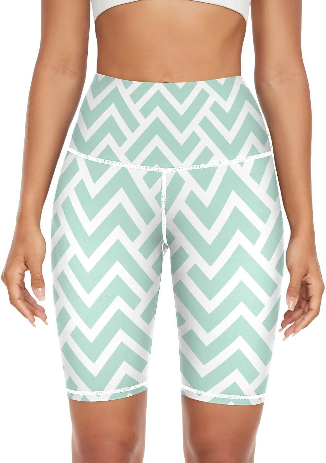 Geometric Pattern with Green Stripes Pattern Yoga Leggings for Women Running Capri Yoga Pants for Women X-Small
