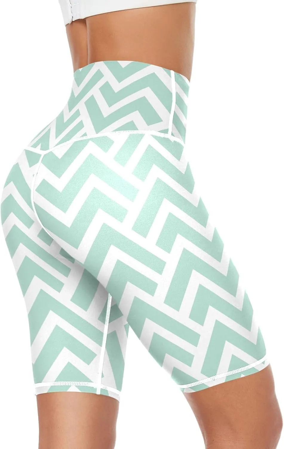Geometric Pattern with Green Stripes Pattern Yoga Leggings for Women Running Capri Yoga Pants for Women X-Small