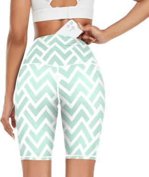 Geometric Pattern with Green Stripes Pattern Yoga Leggings for Women Running Capri Yoga Pants for Women X-Small
