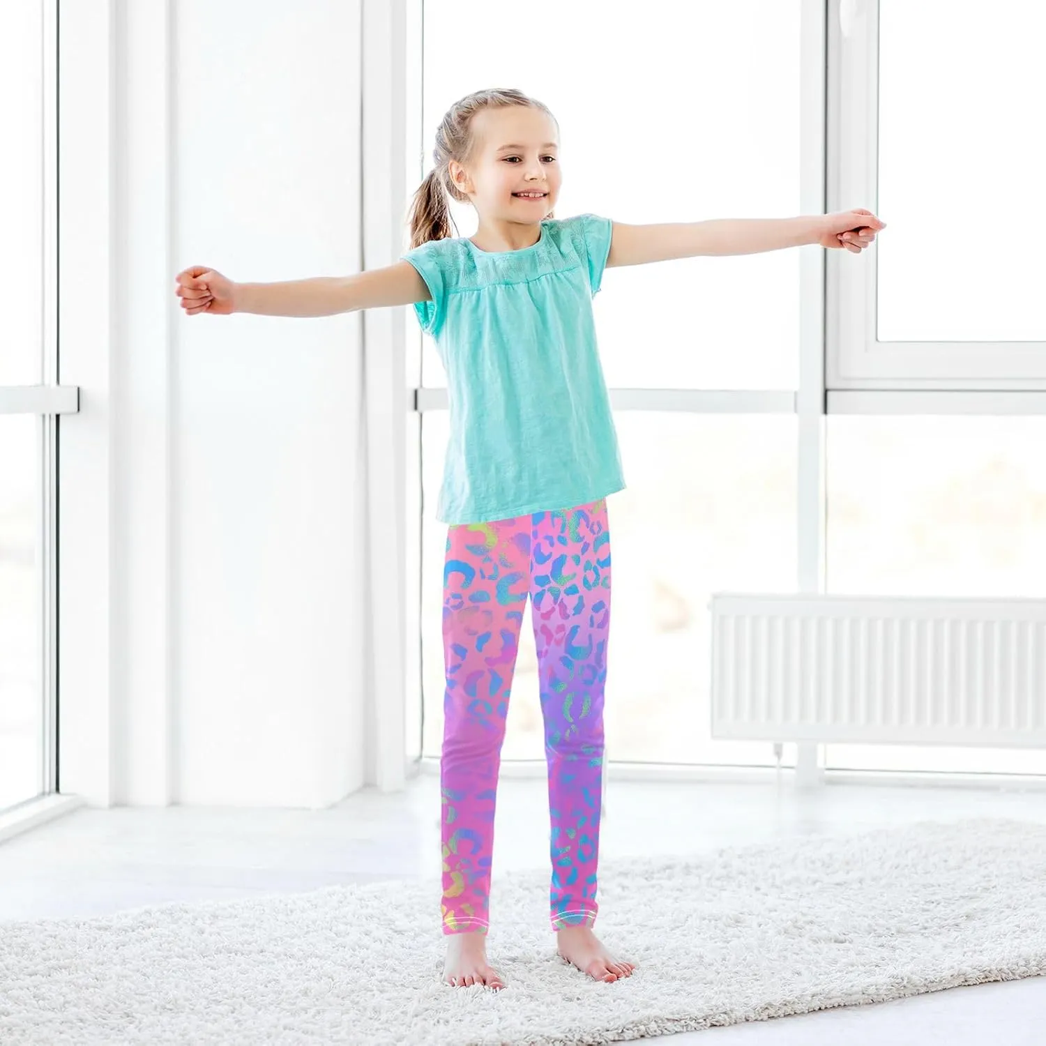 Girls' Leggings Bright Neon Leopard Toddler Kids Stretch Yoga Pants Tights Dance Baby Athletic Long Pants 4T