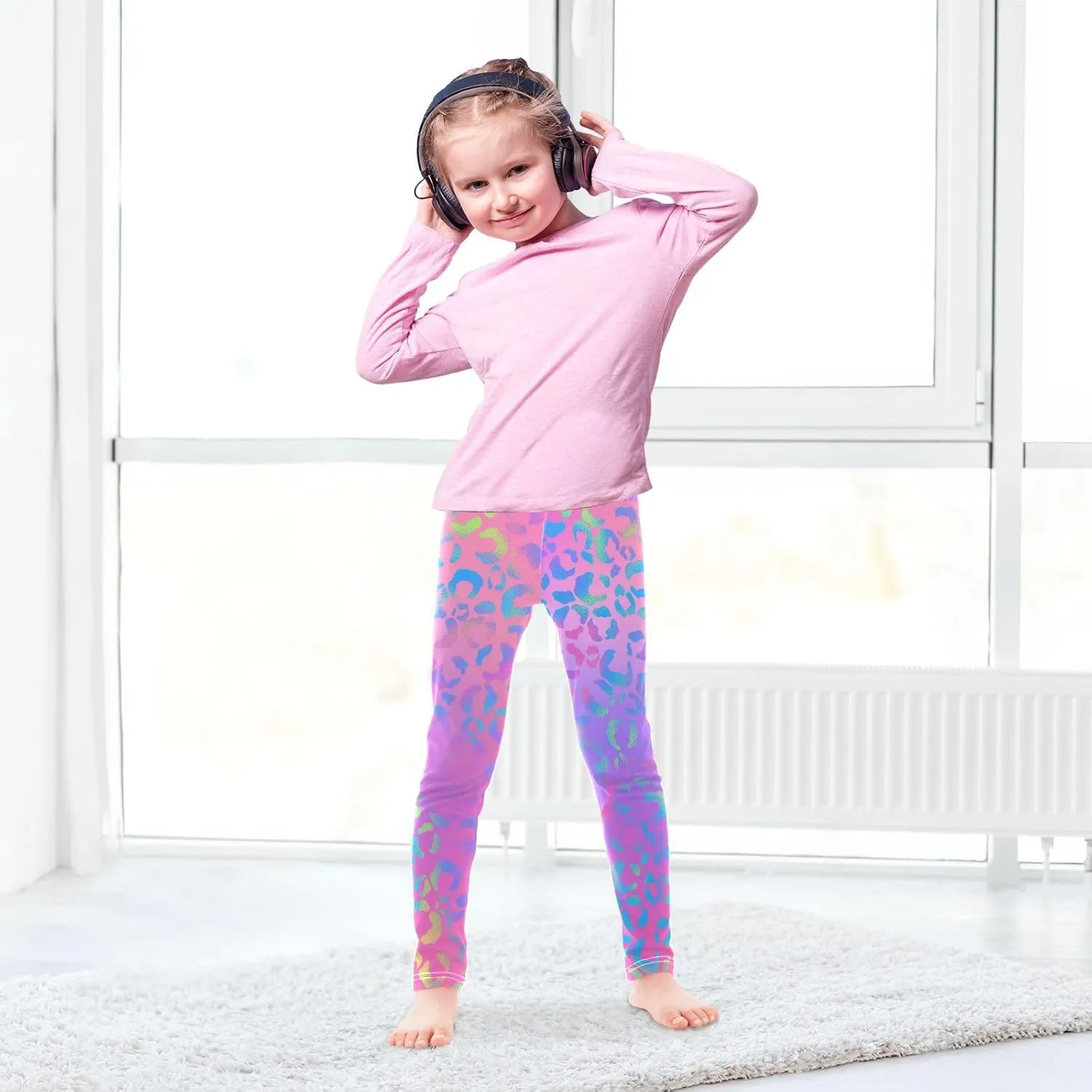Girls' Leggings Bright Neon Leopard Toddler Kids Stretch Yoga Pants Tights Dance Baby Athletic Long Pants 4T