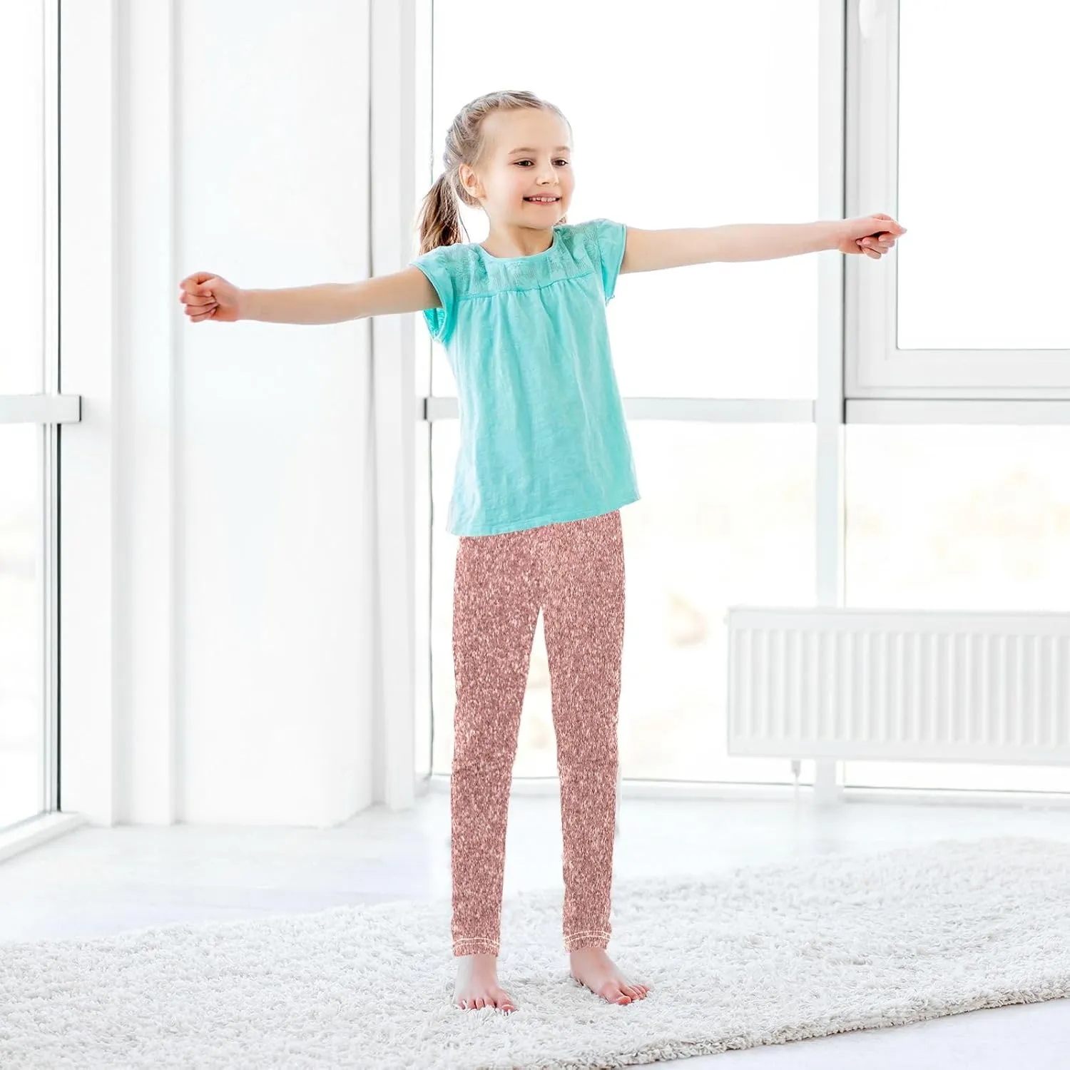 Girls' Leggings Bright Pink Glitter Sparkling Toddler Kids Stretch Yoga Pants Tights Dance Athletic Long Pants 6T