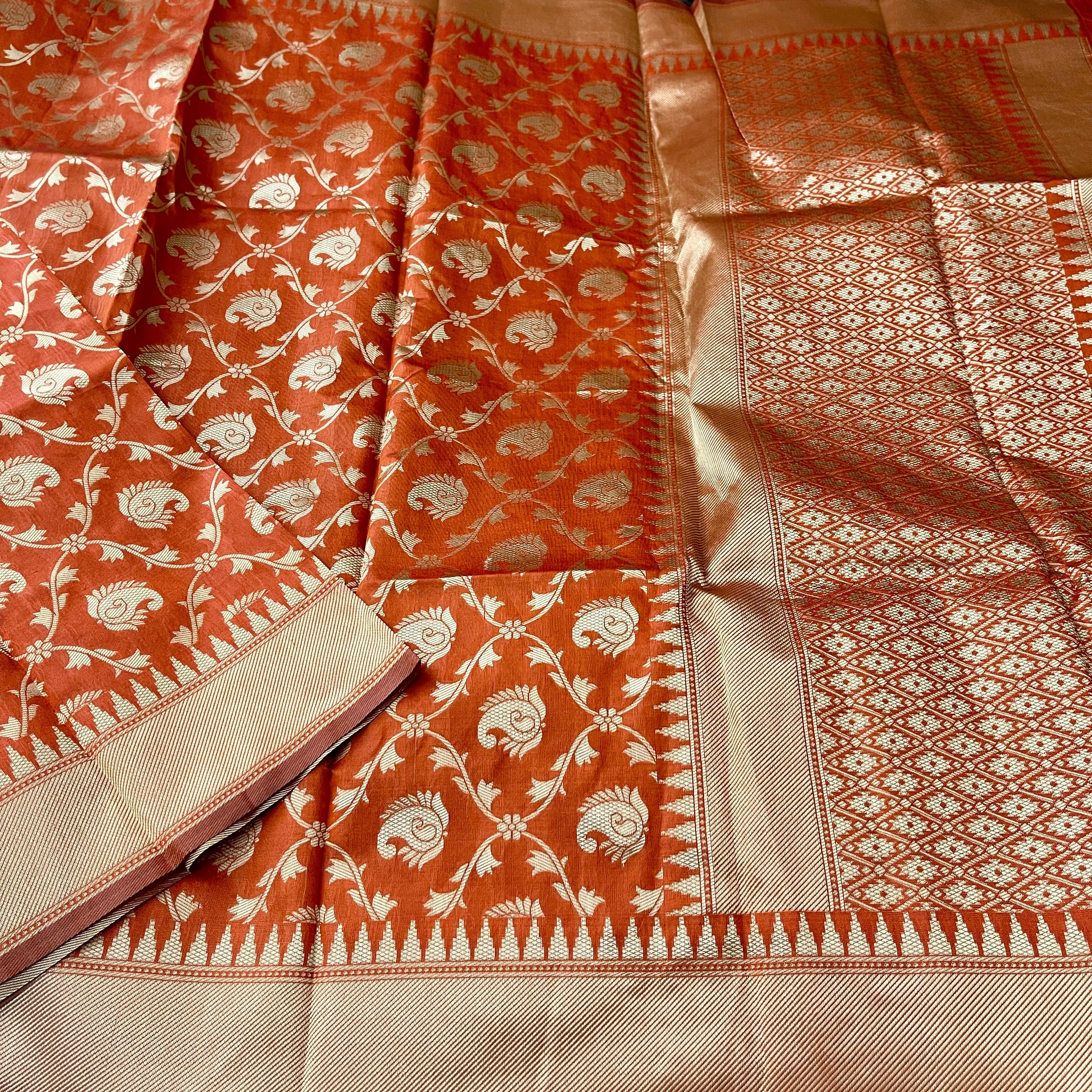 Glossy Orange Banarasi Style Duppatta