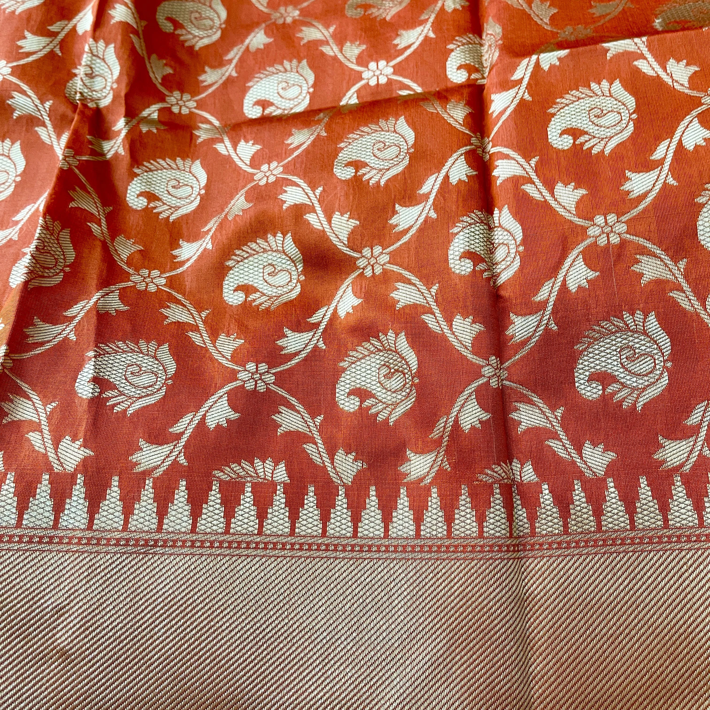 Glossy Orange Banarasi Style Duppatta