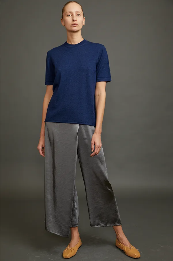 Kaitly Knit T-Shirt In Melange Blue