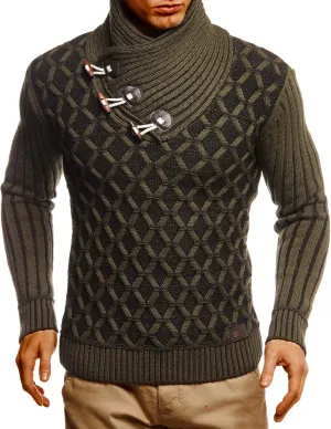 Leif Nelson Men’s Knitted Pullover | Long-sleeved with geometric pattern | Winter pullover with shawl collar for Men