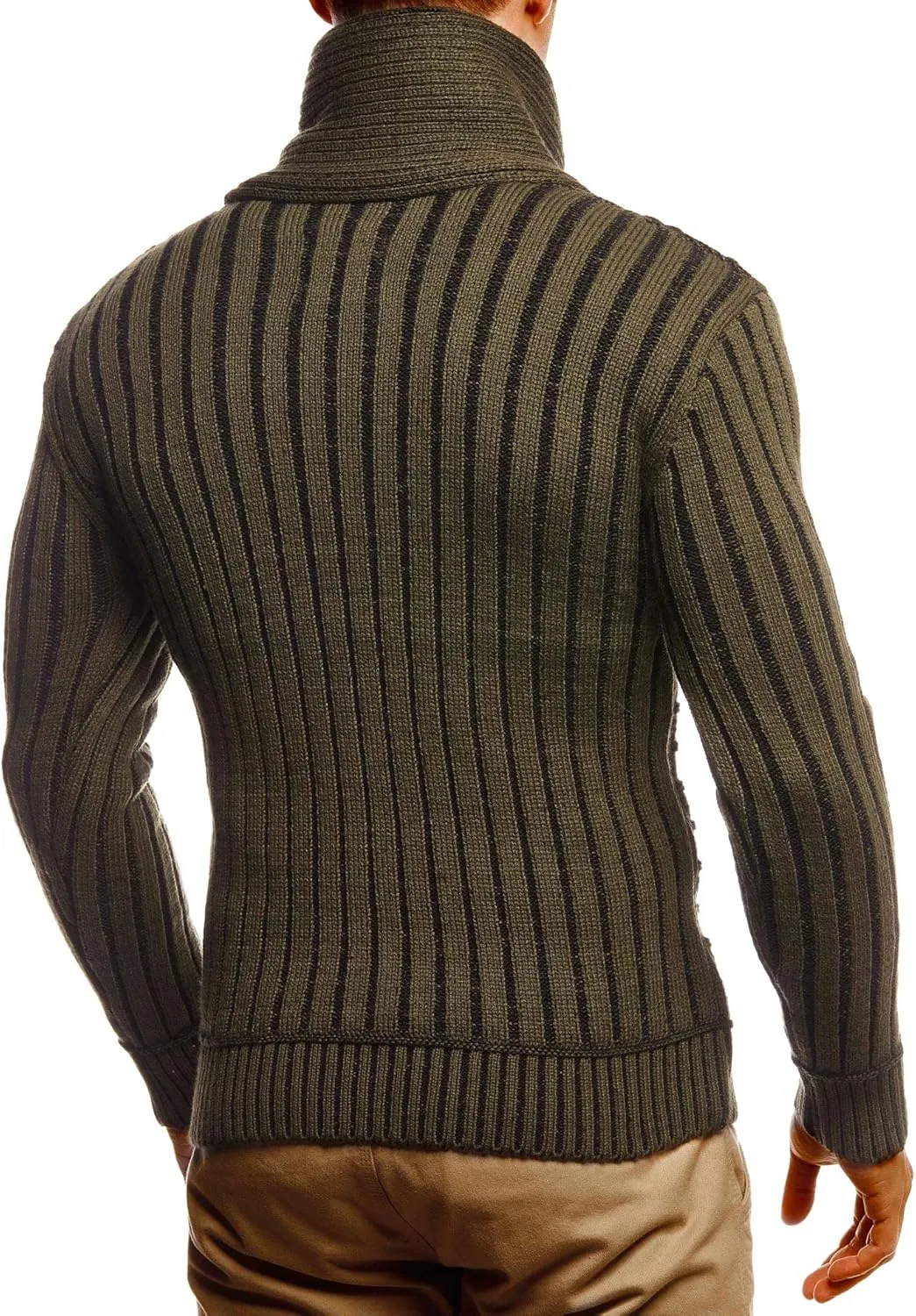 Leif Nelson Men’s Knitted Pullover | Long-sleeved with geometric pattern | Winter pullover with shawl collar for Men