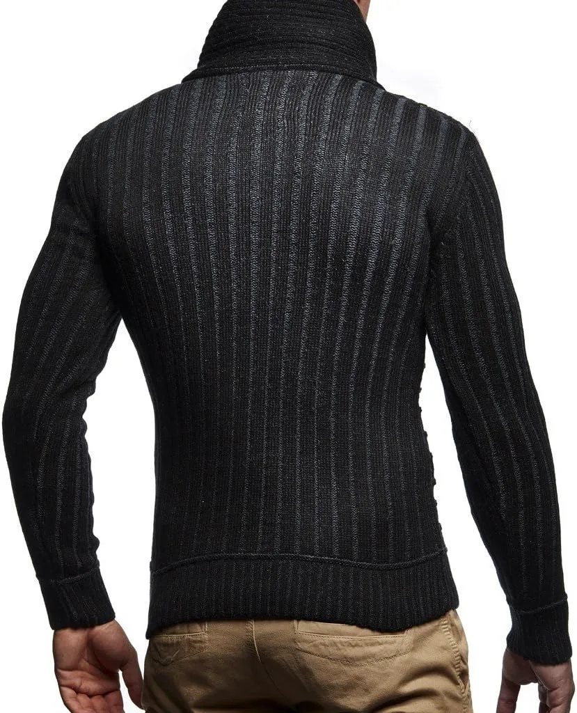 Leif Nelson Men’s Knitted Pullover | Long-sleeved with geometric pattern | Winter pullover with shawl collar for Men