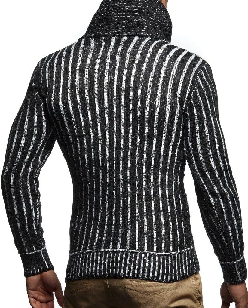 Leif Nelson Men’s Knitted Pullover | Long-sleeved with geometric pattern | Winter pullover with shawl collar for Men