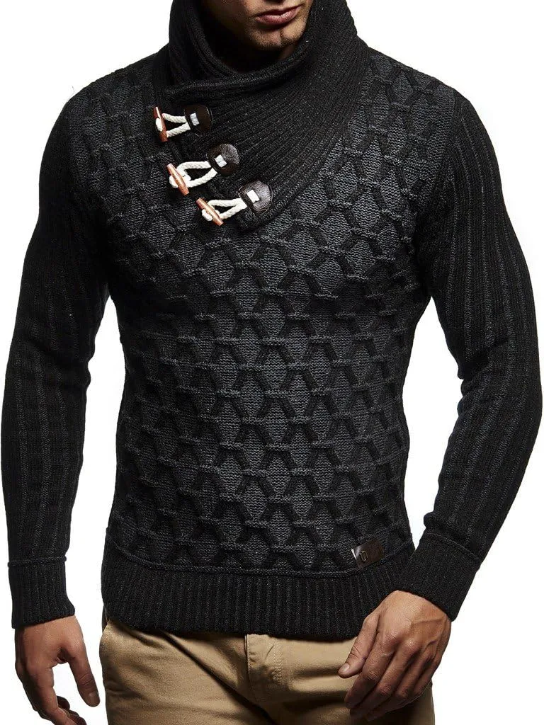 Leif Nelson Men’s Knitted Pullover | Long-sleeved with geometric pattern | Winter pullover with shawl collar for Men