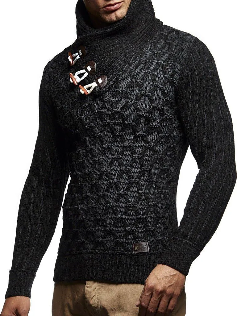 Leif Nelson Men’s Knitted Pullover | Long-sleeved with geometric pattern | Winter pullover with shawl collar for Men