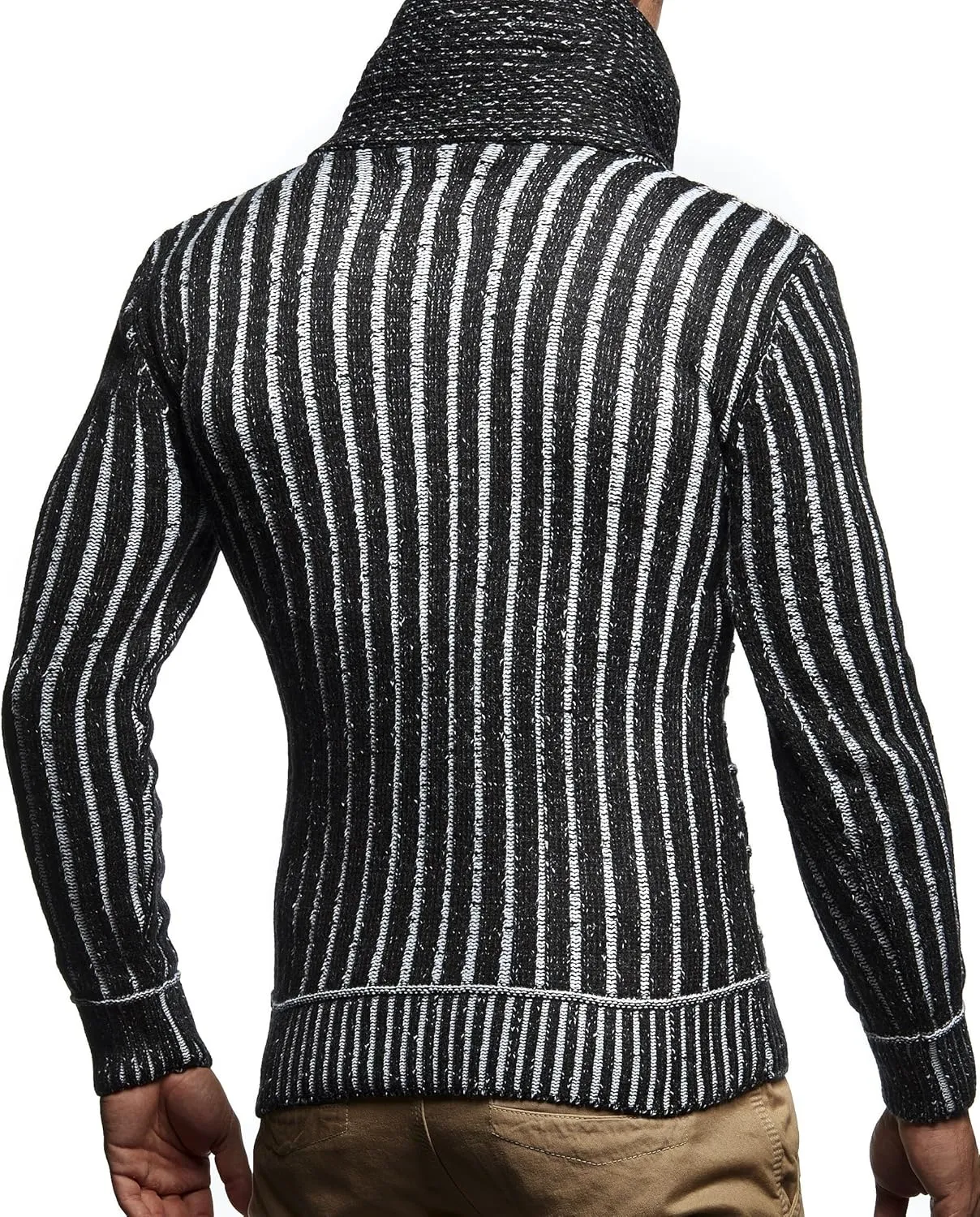 Leif Nelson Men’s Knitted Pullover | Long-sleeved with geometric pattern | Winter pullover with shawl collar for Men