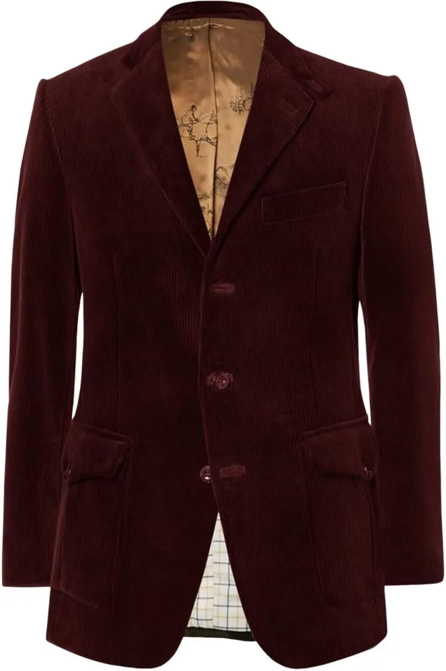 Men's Retro Classic Slim Fit Corduroy Jacket Casual Sports Style Single Breasted Three Button Jacket Large Pockets