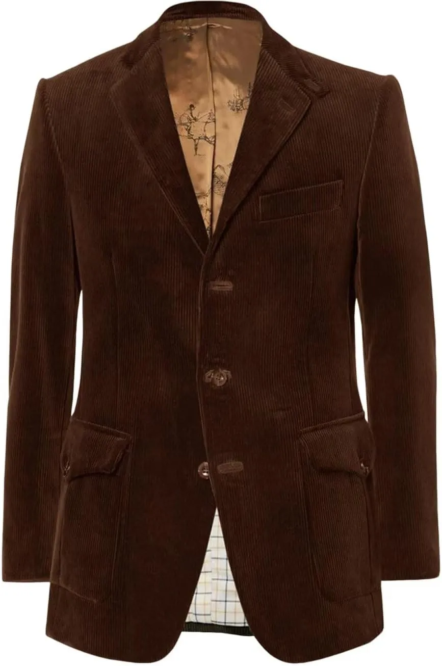 Men's Retro Classic Slim Fit Corduroy Jacket Casual Sports Style Single Breasted Three Button Jacket Large Pockets