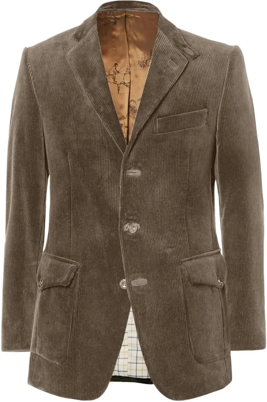 Men's Retro Classic Slim Fit Corduroy Jacket Casual Sports Style Single Breasted Three Button Jacket Large Pockets