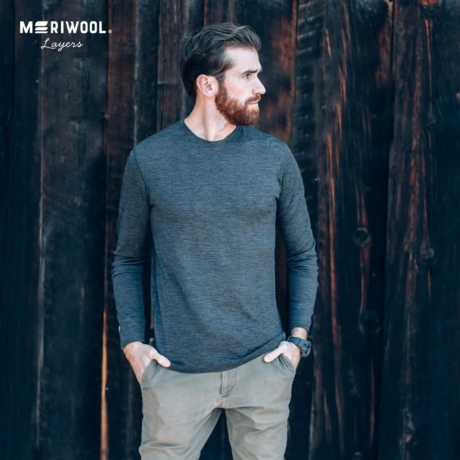 MERIWOOL Mens 100% Merino Wool Base Layer Lightweight Long Sleeve Thermal Shirt