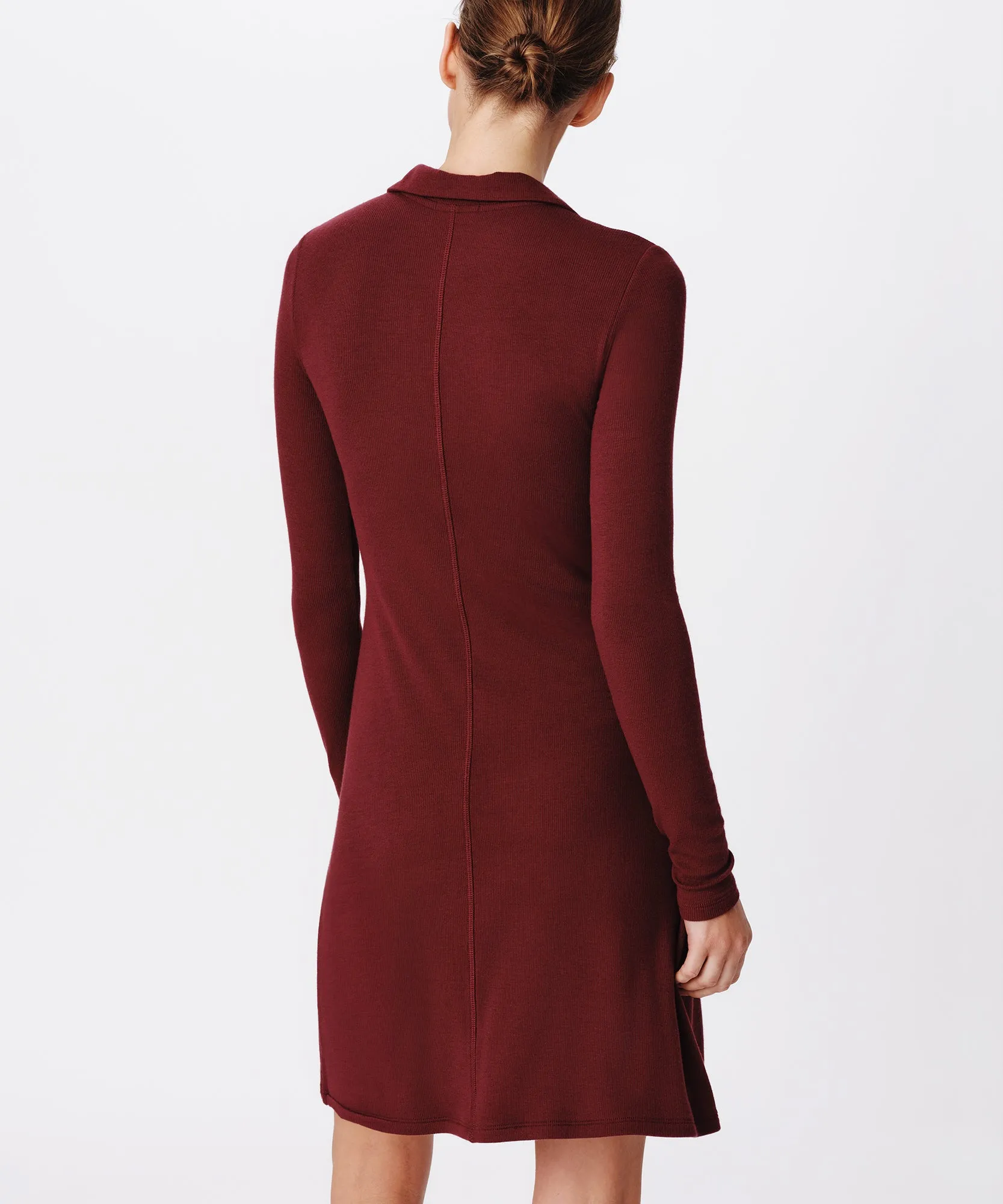 Modal Rib Split Neck Dress - Merlot