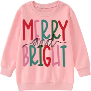 MODNTOGA Kids Boy Girl Merry and Bright Crewneck Sweatshirt Merry Christmas Sweatshirt Retro Xmas Long Sleeve Pullover Tops