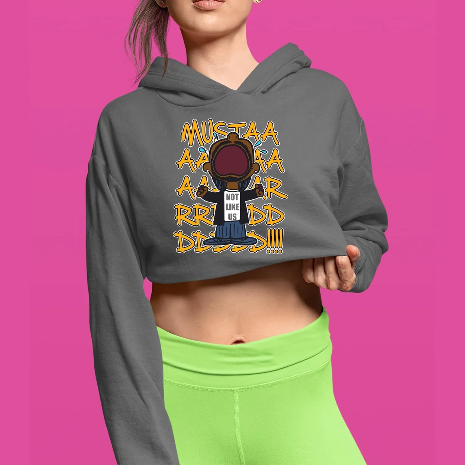 Mustard! Not Like Us Tv Off Cropped Fleece Hoodie, Soft & Cozy, Trendy Fit
